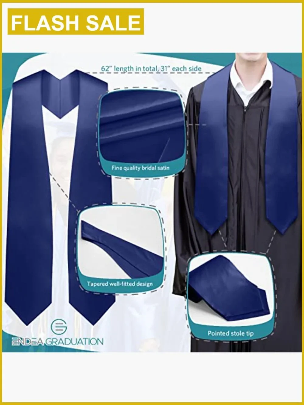 Unisex Adult Graduation Sash Stole 62 inches Satin Lightweight Dry Clean Only
